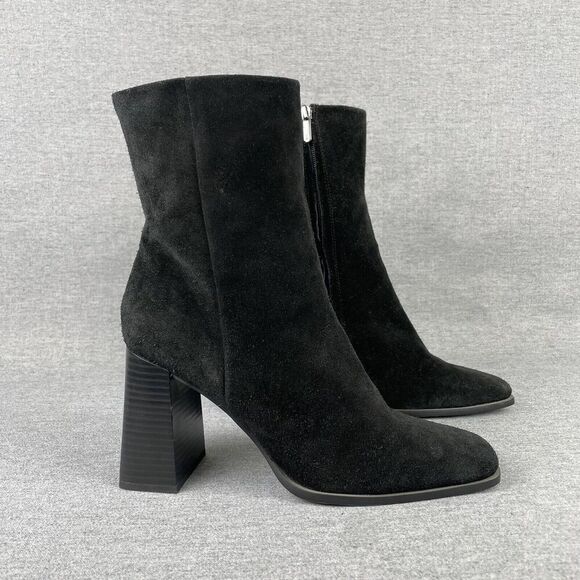Sam Edelman Ivette Boots Women 9.5 Black Suede Square‎ Toe 90s Mid Calf 90s Y2K - Picture 1 of 16